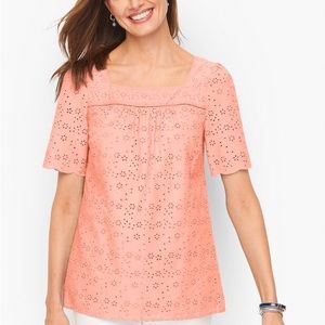 Talbots Eyelet Square Neck Top
Color: CASPIAN PINK
Size: Misses XL